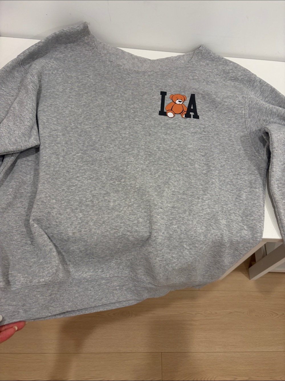 Gray Crewneck Sweater with Teddy Graphic